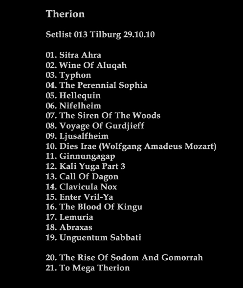 Setlist Therion 013 Tilburg 29.10.10